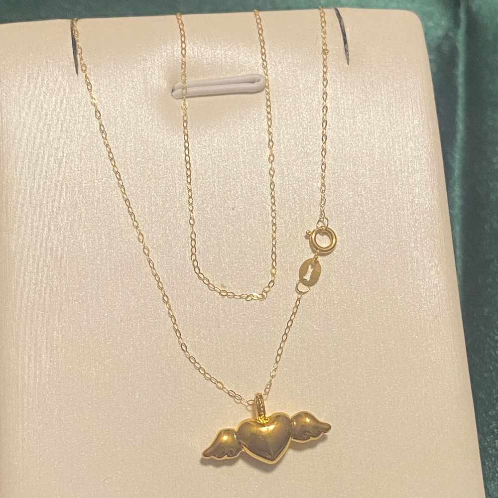 Gold Heart with Wings Necklace - Gold Pendant Chain